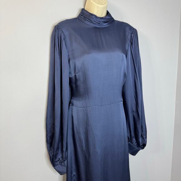 Anthropologie Hutch Open Back Midi Dress Blue Long Sleeve Blue Size 14 - Picture 3 of 16